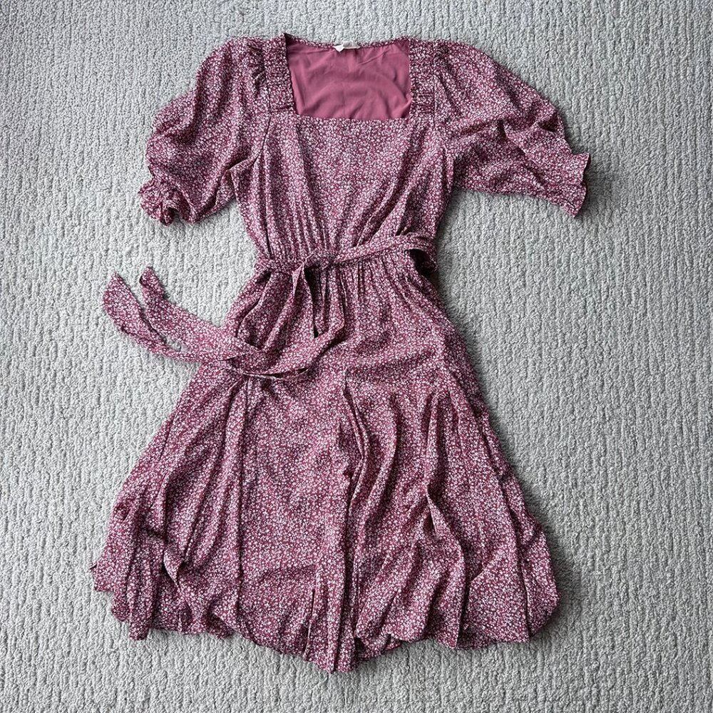 Orange Creek Red Floral Square Neck Flowy Dress